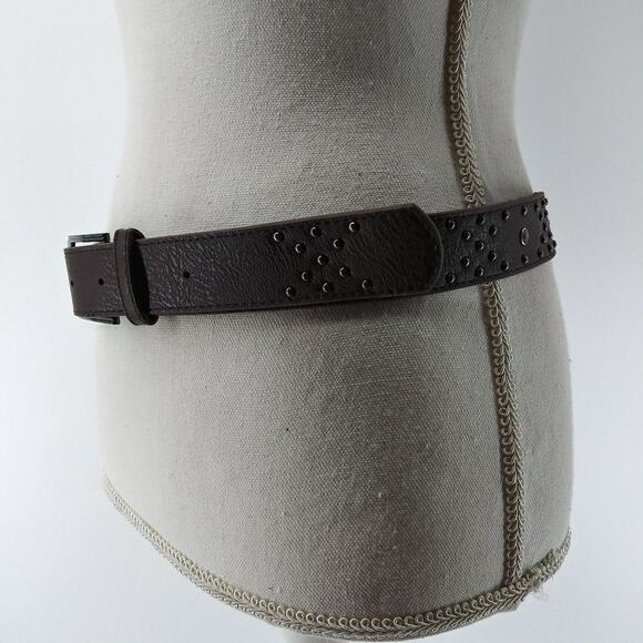 Women's Dark Brown Faux Leather Rhinestone Stud Belt size 8 - Picture 7 of 13